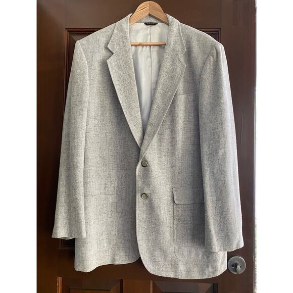 Vintage Jordache Men’s Cream Brown Tweed Linen‎ Blend Tan Tweed Blazer Sz 44L - Picture 1 of 13